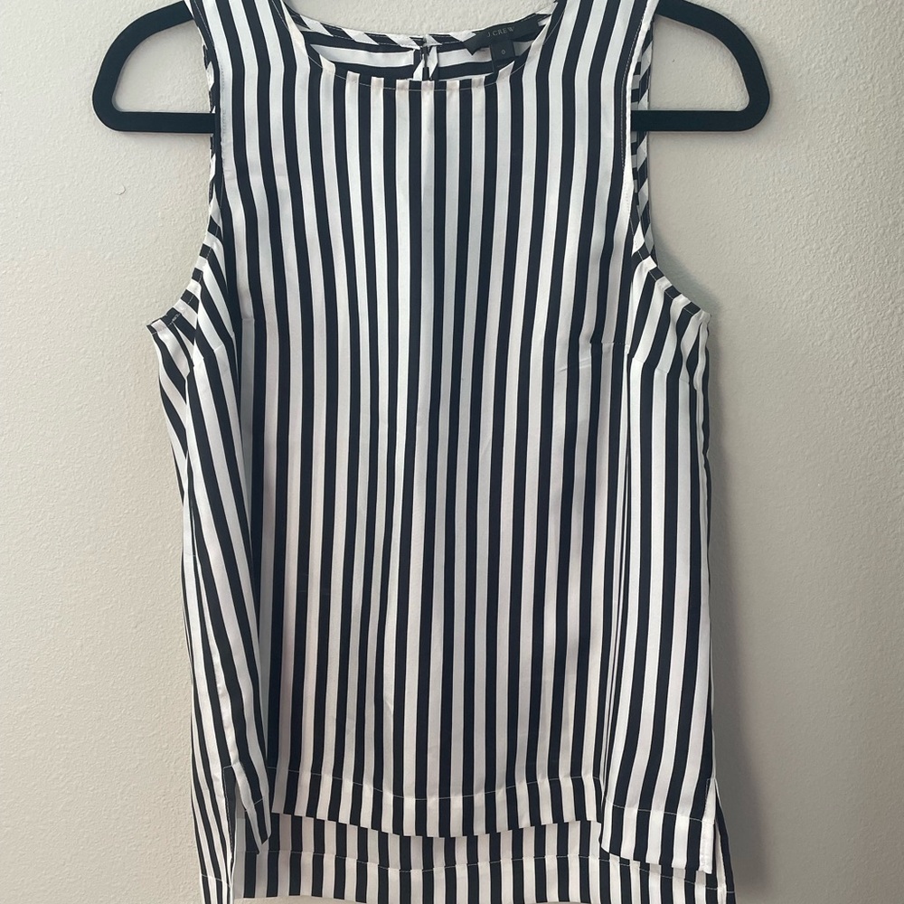 J. Crew Black and White Boxy Bib Collar Blouse